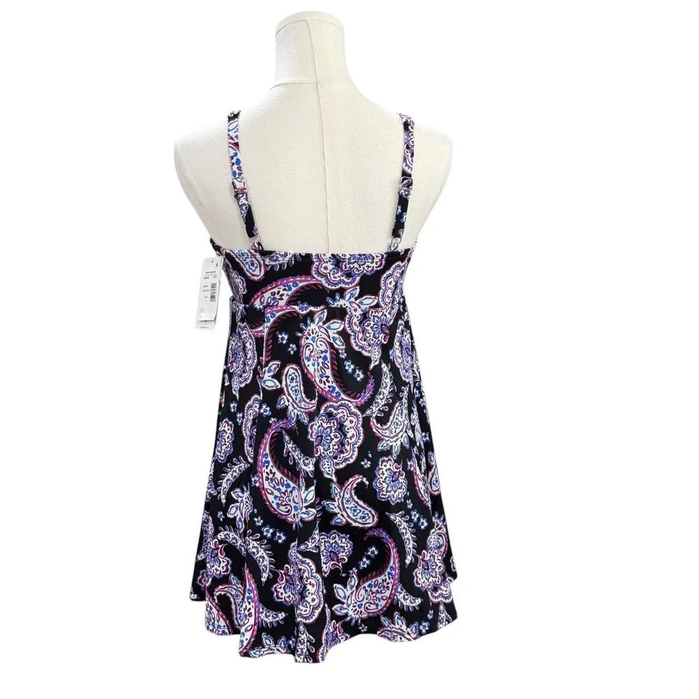 Swim Solutions Swim Dress Size 8 One Piece Paisley Tummy Control Bow Front NWT - Picture 6 of 10